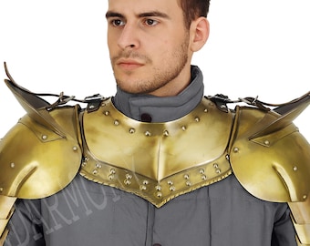 Knight Pauldrons Gorget Set, Men's Medieval Steel Shoulder Armor Set LARP, Cosplay Reenactment