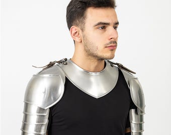 Men's Knight Armor Gorget & Pauldron Set – Handmade 18 Gauge Steel LARP, Cosplay