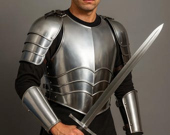 Men's Medieval Knight Steel Cuirass Set – with Pauldrons, Breastplate Battle Armor Costume  LARP, Cosplay