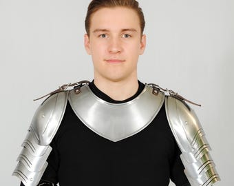 Medieval Steel Pauldrons Armor Shoulder Spaulders with Gorget Knight Armor Cosplay LARP Crusader Costume