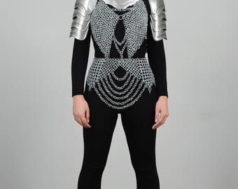 Brave Lady Knight Medieval Steel Armor Set with Gorget & Pauldrons for LARP Cosplay Costume