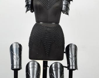 Female Knight Medieval Steel Armor Set, Chainmail Top Skirt, LARP, Cosplay Costume