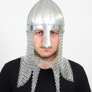 Medieval Norman Viking Helmet with Chainmail Steel Knight Armor Helmet for LARP, SCA, Cosplay Reenactment & Historical Collection