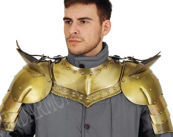 Knight Pauldrons Gorget Set, Men's Medieval Steel Shoulder Armor Set LARP, Cosplay Reenactment