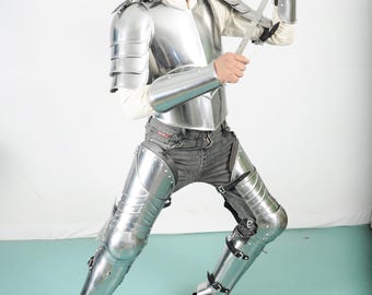 Handmade Medieval Barbute Full Armor Suit, 18 Gauge Steel