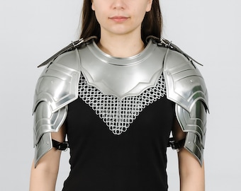 Women’s Medieval Knight Gorget & Pauldrons Armor Suit – Lady Steel Shoulder Armor, LARP Cosplay Fantasy