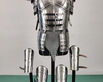 Lady Knight Medieval Cuirass Armor Set: Pauldrons, Gorget & Chainmail for LARP Cosplay Costume