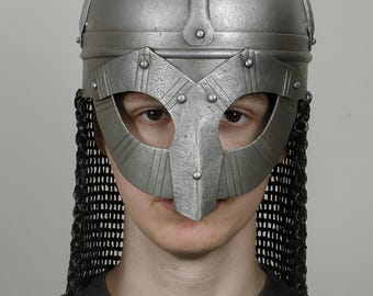 Gjermundbu Viking Helmet Replica with Chainmail Aventail | Functional Mild Steel Norse Helmet LARP, Cosplay