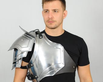 Medieval Knight Steel Armor Chest Plate with Pauldron, LARP Cosplay Costume