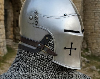 Medieval Bascinet Helmet: 18 Gauge Steel, Chainmail Aventail, Wearable Knight Armor  LARP, Cosplay