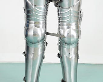 Medieval Leg Armor, Steel Knight Greaves & Poleyns, German Gothic LARP Cosplay Reenactment Armour