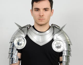 Men's Gothic Knight Armor Set – Steel Pauldrons & Gorget, LARP Cosplay Costume