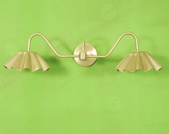Handcrafted Brass Double Wall Sconce, Vintage Bathroom Vanity Light, Hardwired or Plug-In Wall Lamp