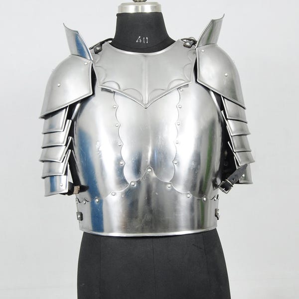 Men’s Medieval Knight Steel Cuirass Armor Set with Gorget & Pauldrons for LARP Cosplay