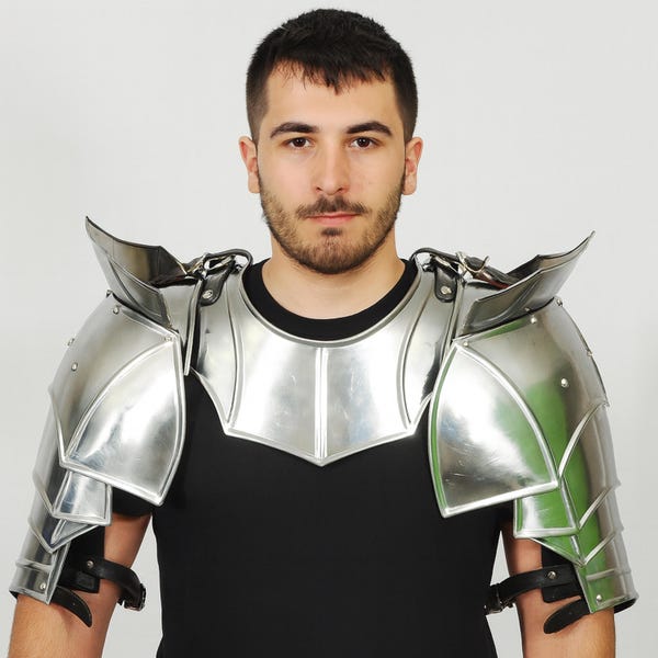 Medieval Knight Pauldrons & Gorget Armor for Men – Gothic Steel Shoulder Armor, LARP Cosplay Costume,