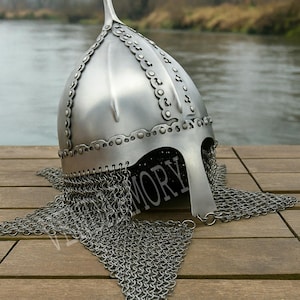 Medieval Norman Viking Helmet with Chainmail Steel Knight Armor Helmet for LARP, SCA, Cosplay Reenactment & Historical Collection