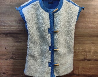 Vintage Levi's vändbar denim sherpaväst | 1960-70-tal | Bambu-toggles | Unisex