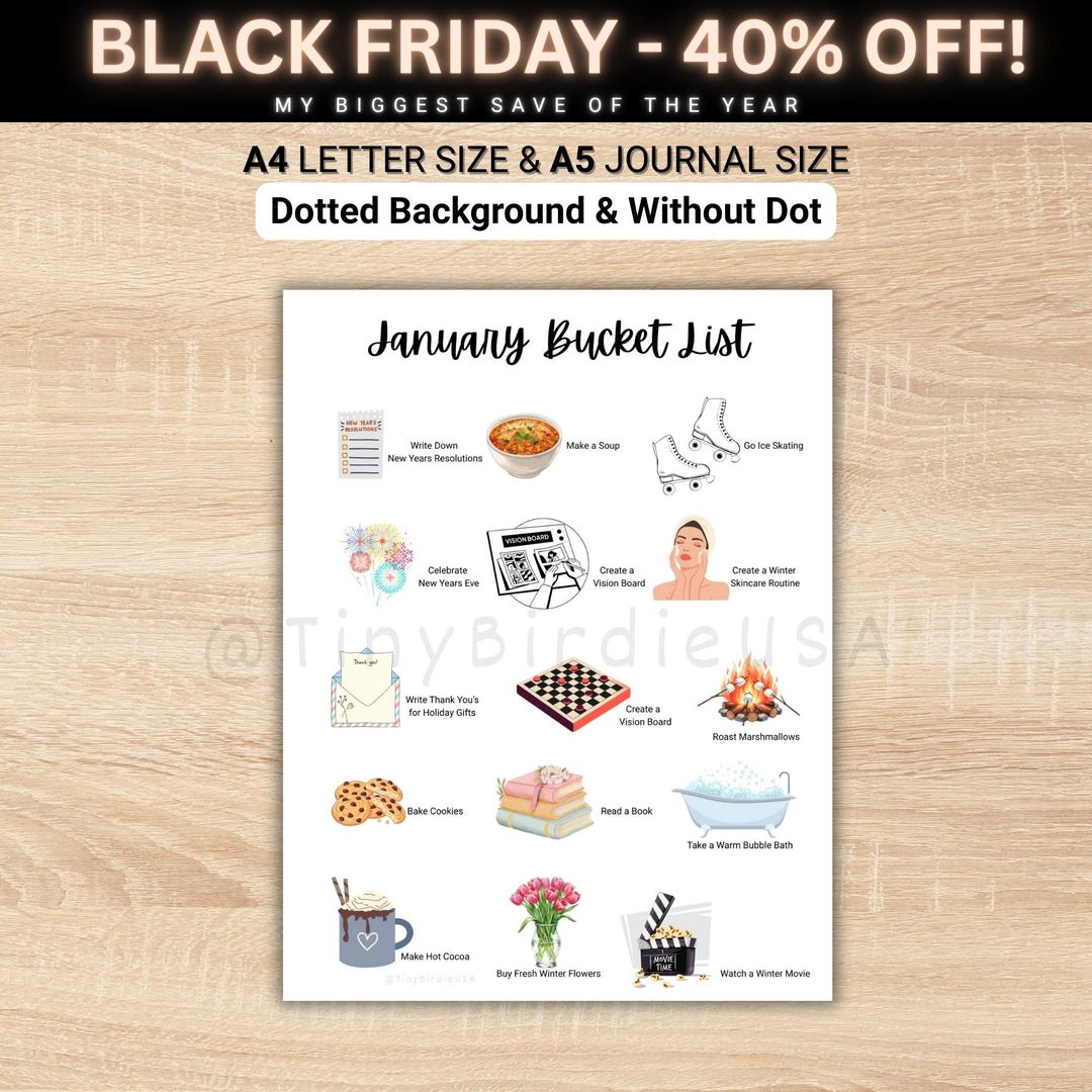 January Bucket List Bullet Journal Bundle,monthly to Do List Template ...