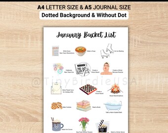 January bucket list bullet journal bundle,Monthly to do list template a4,Holiday Winter bucket list fillable,Bujo pages A5,Monthly spreads