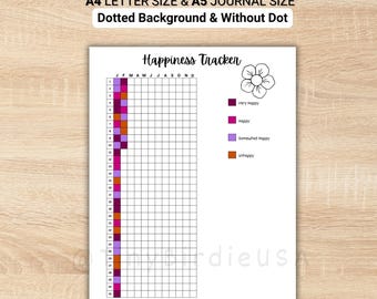 Happiness Tracker - PRINTABLE Journal Page - Planner Page - Daily Tracker - Mood Tracker - Track Mood - Track Happiness - Happy Tracker