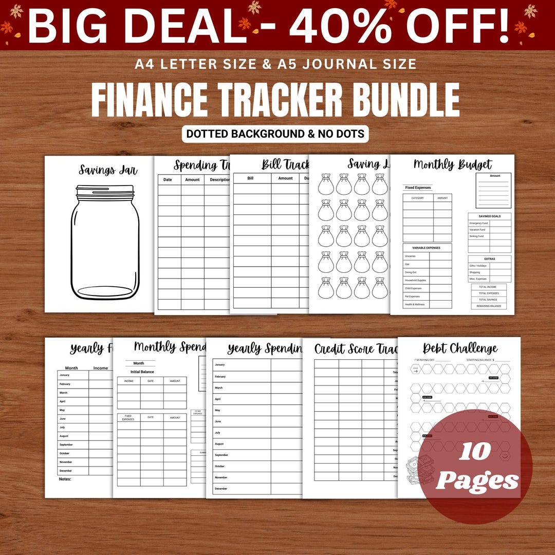 Finance Trackers Bundle - PRINTABLE Journal Pages - Digital Planner Pages - A5 & A4 Size - Value ...