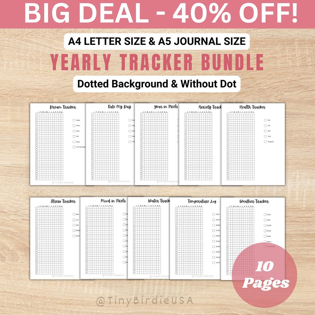 Yearly Trackers Bundle - PRINTABLE Journal Pages - Digital Planner ...