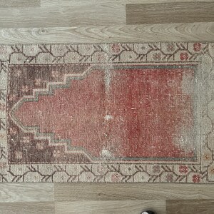 Gedempt tapijt 2 x 3, decoratief tapijt, klein vintage tapijt, Turks tapijt bleek, deurmattapijt, Oushak-tapijt, wollen tapijt, handgemaakt tapijt, vervaagd tapijt afbeelding 7