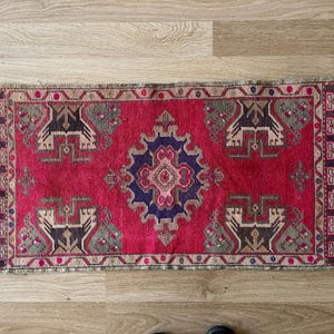 Anatolian rug small, Turkish rug 2x3, Wool rug, Hand knotted rug, Vintage rug, Antique rug, Geometric rug, Woven rug, Low pile rug, Mini rug image 6