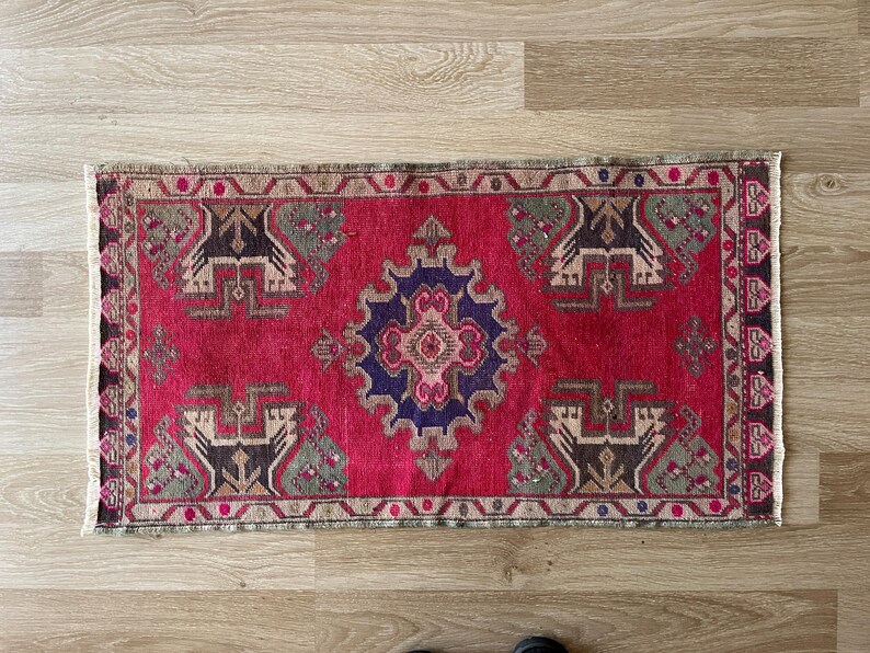 Anatolian rug small, Turkish rug 2x3, Wool rug, Hand knotted rug, Vintage rug, Antique rug, Geometric rug, Woven rug, Low pile rug, Mini rug image 6