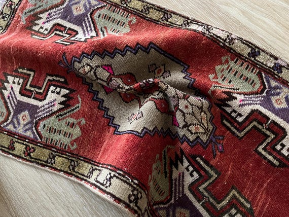Antique rug 2x3, Small turkish rug, Oushak rug, Vintage rug, Decorative rug, Door mat rug, Hand knotted rug, Mini rug, Boho rug, Tribal rug