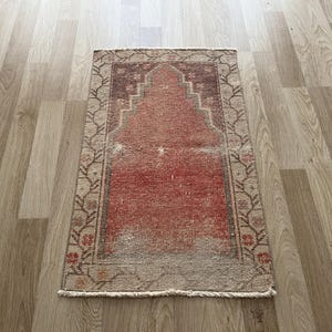 Gedempt tapijt 2 x 3, decoratief tapijt, klein vintage tapijt, Turks tapijt bleek, deurmattapijt, Oushak-tapijt, wollen tapijt, handgemaakt tapijt, vervaagd tapijt afbeelding 2