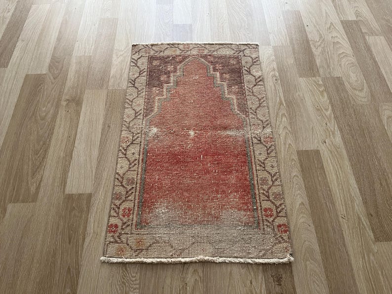 Gedempt tapijt 2 x 3, decoratief tapijt, klein vintage tapijt, Turks tapijt bleek, deurmattapijt, Oushak-tapijt, wollen tapijt, handgemaakt tapijt, vervaagd tapijt afbeelding 2