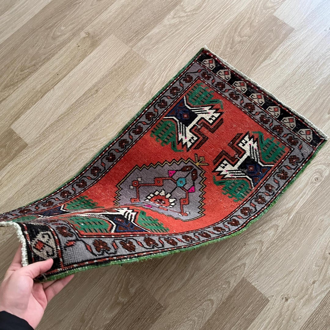 Old Rug 2x3, Small Rug 1x3, Turkish Rug, Wool Rug, Vintage Rug, Hand ...