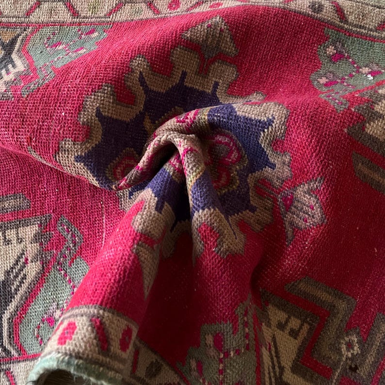 Anatolian rug small, Turkish rug 2x3, Wool rug, Hand knotted rug, Vintage rug, Antique rug, Geometric rug, Woven rug, Low pile rug, Mini rug image 1