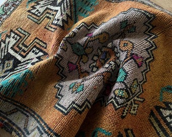 Kleiner Teppich 70x30, Antiker Teppich, Geometrischer Teppich, Handgeknüpfter Teppich, Antiker Teppich, Handgeknüpfter Teppich, Badeteppich, Oushak Teppich, Wollteppich