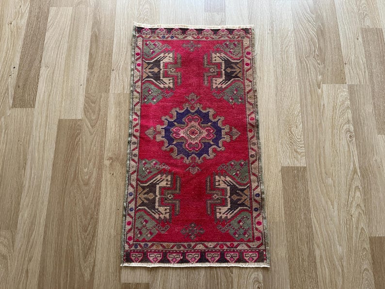 Anatolian rug small, Turkish rug 2x3, Wool rug, Hand knotted rug, Vintage rug, Antique rug, Geometric rug, Woven rug, Low pile rug, Mini rug image 2