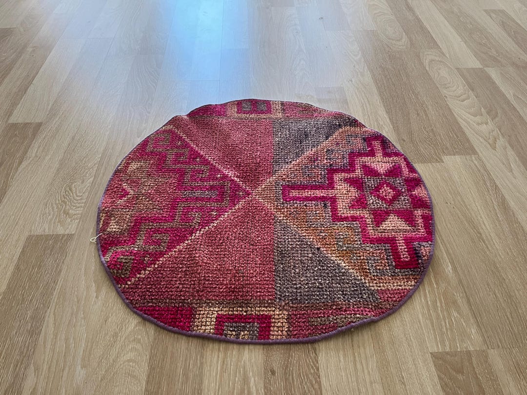 Circle Rug 2x2, Round Rug Turkish, Tribal Door Mat, Vintage Rug, Herki ...