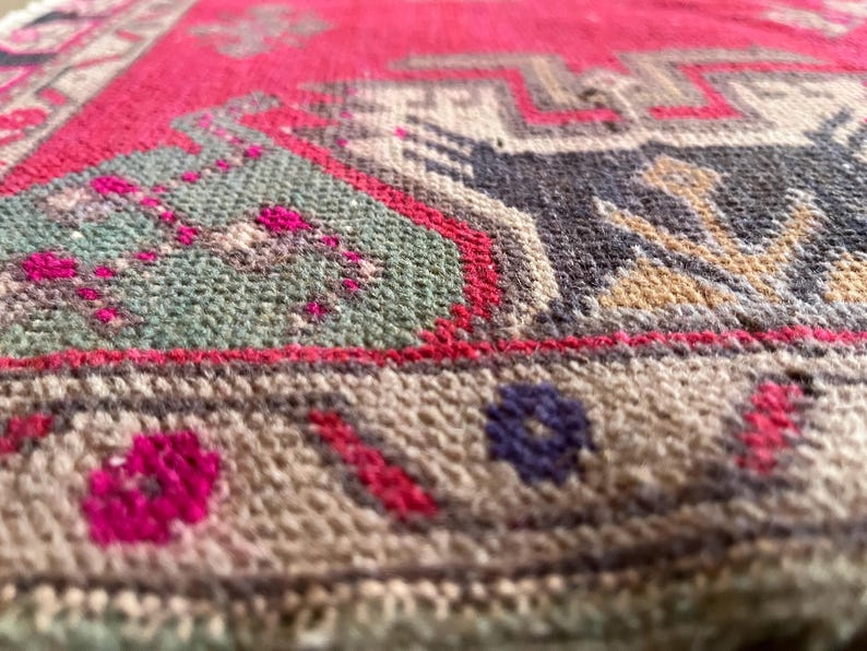 Anatolian rug small, Turkish rug 2x3, Wool rug, Hand knotted rug, Vintage rug, Antique rug, Geometric rug, Woven rug, Low pile rug, Mini rug image 7