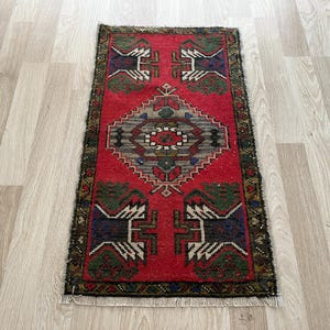 2x3 tribal rug, Turkish small rug, Wool rug, Vintage rug, Mini rug, Door mat rug, Ethnic rug, Decorative rug, Tiny rug, Hand knotted rug image 2