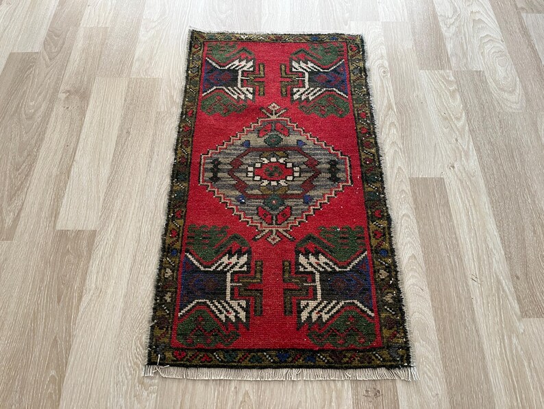 2x3 tribal rug, Turkish small rug, Wool rug, Vintage rug, Mini rug, Door mat rug, Ethnic rug, Decorative rug, Tiny rug, Hand knotted rug image 2