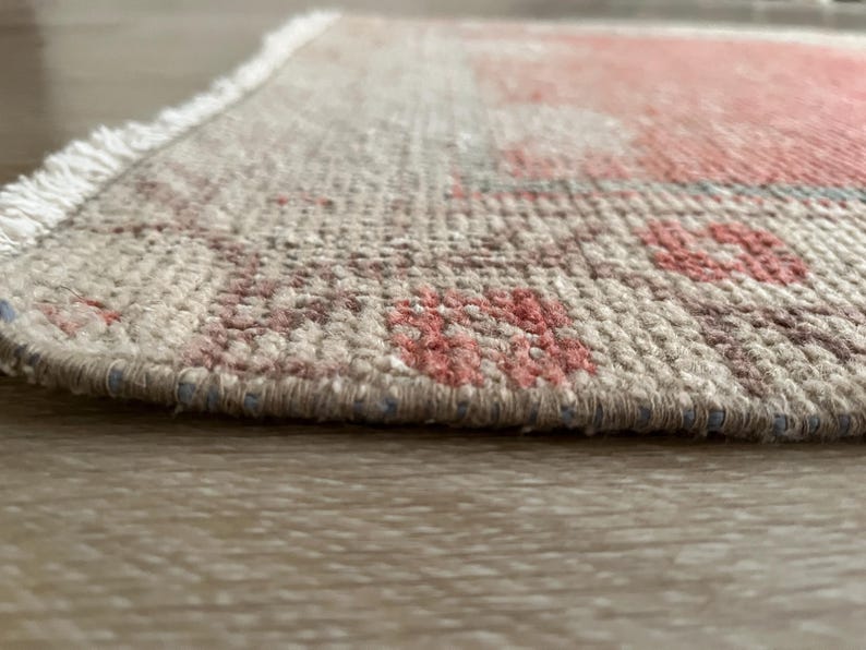 Gedempt tapijt 2 x 3, decoratief tapijt, klein vintage tapijt, Turks tapijt bleek, deurmattapijt, Oushak-tapijt, wollen tapijt, handgemaakt tapijt, vervaagd tapijt afbeelding 8