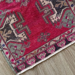 Anatolian rug small, Turkish rug 2x3, Wool rug, Hand knotted rug, Vintage rug, Antique rug, Geometric rug, Woven rug, Low pile rug, Mini rug image 3