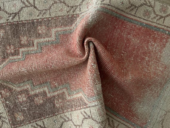 Muted rug 2x3, Decorative rug, Small vintage rug, Turkish rug pale, Door mat rug, Oushak rug, Wool rug, Handcrafted rug, Faded rug