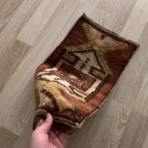 1X2 anatolian rug, Wool rug, Small vintage rug, Tiny rug, Door mat rug, Geometric rug, Turkish rug, Tribal rug, Decorative rug, Door mat