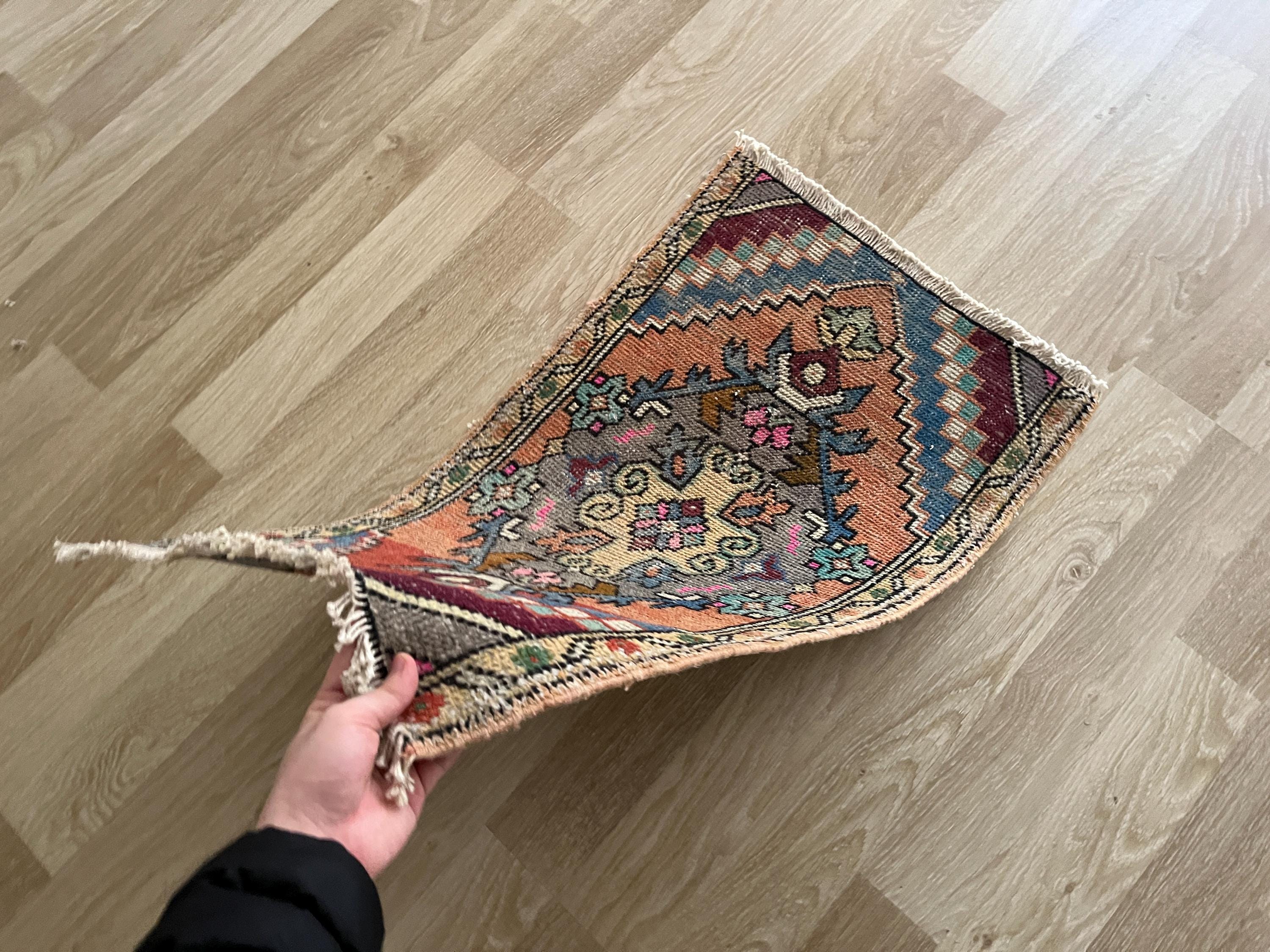 Small Vintage Oushak Rug 2X3, Hand Knotted Wool Muted Turkish Rug