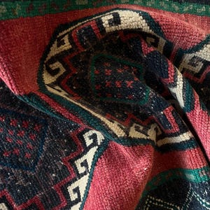 1X3 Geometric turkish small rug: Organic hand knotted wool bathroom decor rug