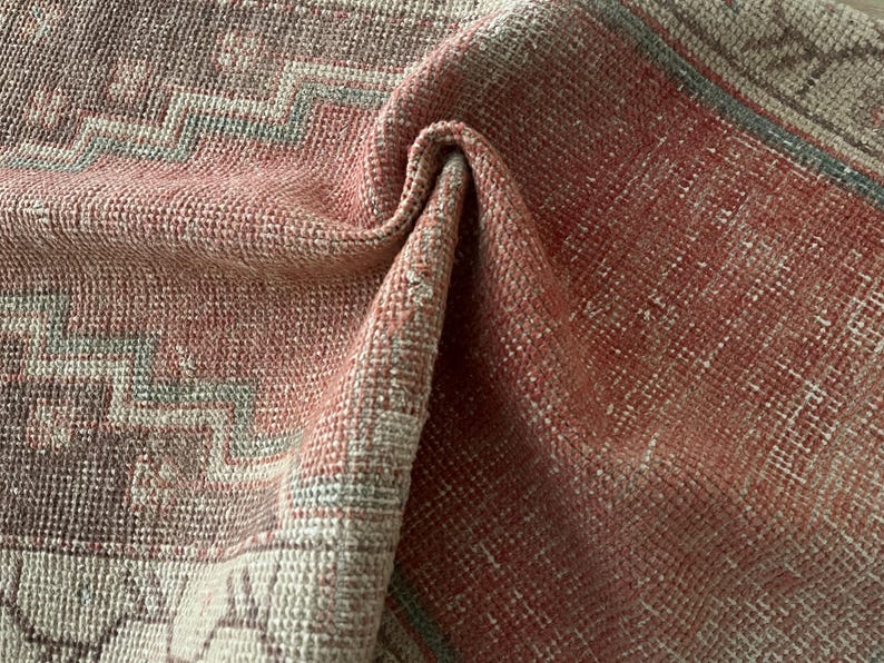 Gedempt tapijt 2 x 3, decoratief tapijt, klein vintage tapijt, Turks tapijt bleek, deurmattapijt, Oushak-tapijt, wollen tapijt, handgemaakt tapijt, vervaagd tapijt afbeelding 14