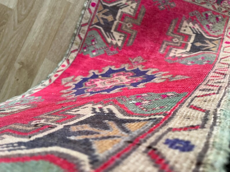 Anatolian rug small, Turkish rug 2x3, Wool rug, Hand knotted rug, Vintage rug, Antique rug, Geometric rug, Woven rug, Low pile rug, Mini rug image 10