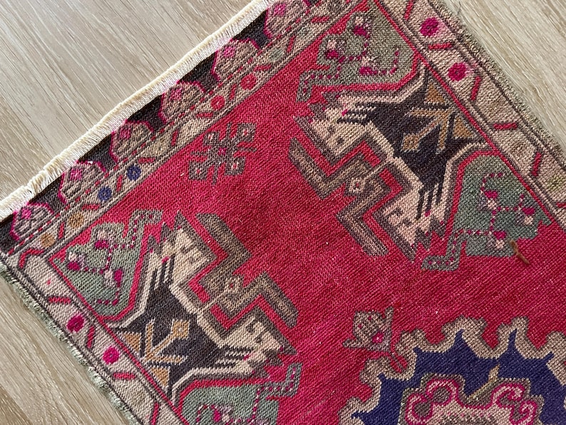 Anatolian rug small, Turkish rug 2x3, Wool rug, Hand knotted rug, Vintage rug, Antique rug, Geometric rug, Woven rug, Low pile rug, Mini rug image 5