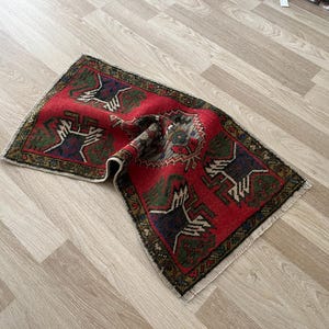 2x3 tribal rug, Turkish small rug, Wool rug, Vintage rug, Mini rug, Door mat rug, Ethnic rug, Decorative rug, Tiny rug, Hand knotted rug image 3
